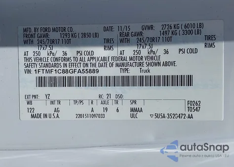 2016 Ford F-150 Xl from USA, damaged, VIN 1FTMF1C88GFA55889